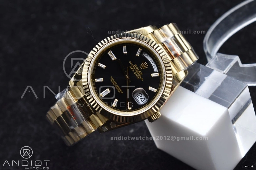Dial 40 Markers President 701 Crystal GMF A2836 DayDate On 904L RG Black Bracelet Lightweight Steel Tungsten Weighted V with 0725